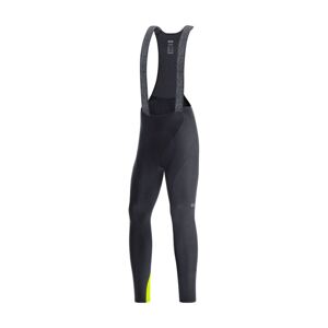 GORE Cyklistické nohavice dlhé s trakmi - C3 THERMO - čierna/žltá XL