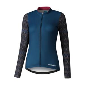 SHIMANO Cyklistický dres s dlhým rukávom zimný - KAEDE PRINTED LONG - modrá M