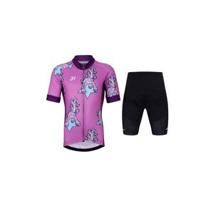 HOLOKOLO Cyklistický krátky dres a krátke nohavice - UNICORNS - fialová/čierna