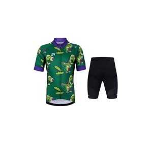 HOLOKOLO Cyklistický krátky dres a krátke nohavice - DINOSAURUS - zelená/čierna