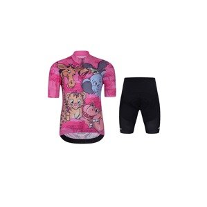 HOLOKOLO Cyklistický krátky dres a krátke nohavice - SAFARI - čierna/ružová/viacfarebná
